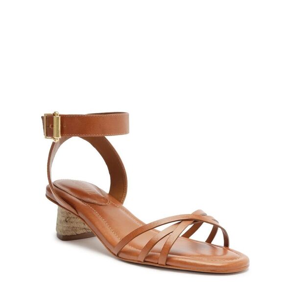 New Schutz Alexandra mid block raffia heel sandal 6.5 brown - Picture 2 of 6